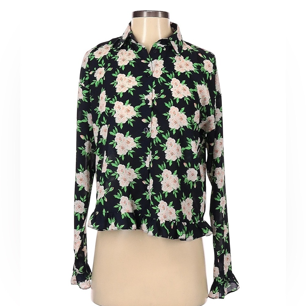 Floral Print Women's Top asos size 4, women’s small black green pink long sleeve